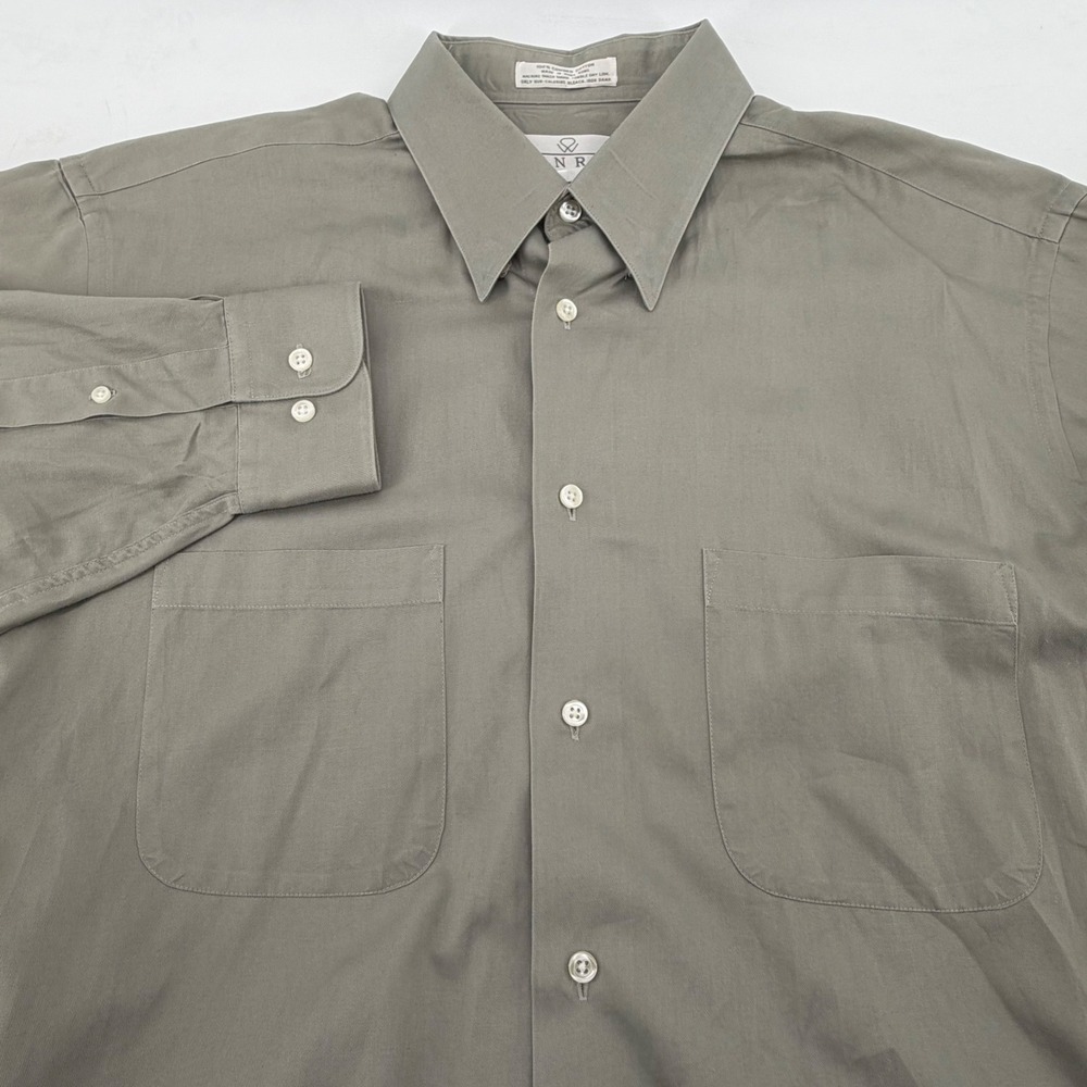 Enro Mens 16.5 32-33 Taupe Gray Combed Cotton Button Down Shirt 2 Pockets